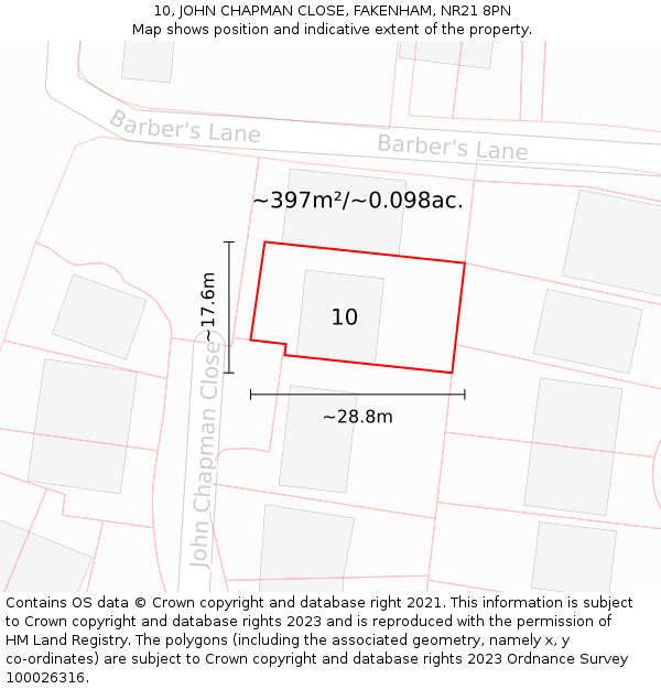 10, JOHN CHAPMAN CLOSE, FAKENHAM, NR21 8PN: Plot and title map