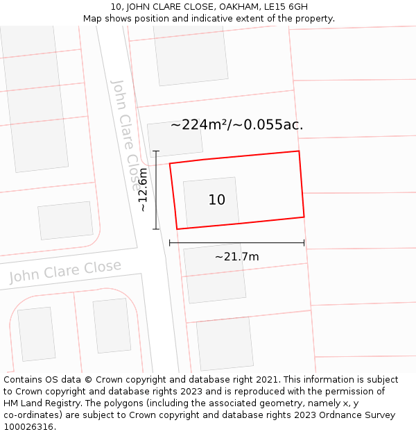 10, JOHN CLARE CLOSE, OAKHAM, LE15 6GH: Plot and title map