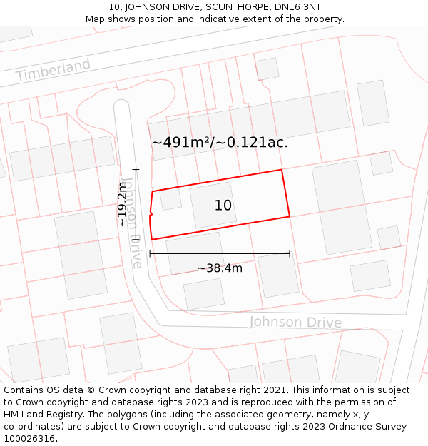 10, JOHNSON DRIVE, SCUNTHORPE, DN16 3NT: Plot and title map