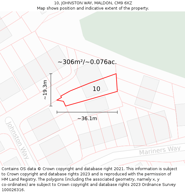 10, JOHNSTON WAY, MALDON, CM9 6XZ: Plot and title map