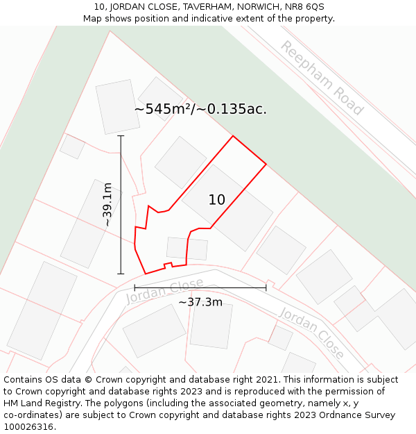 10, JORDAN CLOSE, TAVERHAM, NORWICH, NR8 6QS: Plot and title map