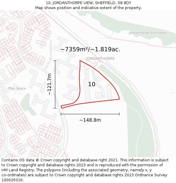 10, JORDANTHORPE VIEW, SHEFFIELD, S8 8DY: Plot and title map