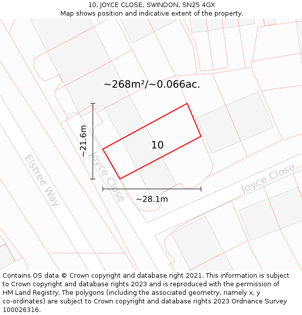 10, JOYCE CLOSE, SWINDON, SN25 4GX: Plot and title map