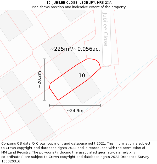 10, JUBILEE CLOSE, LEDBURY, HR8 2XA: Plot and title map