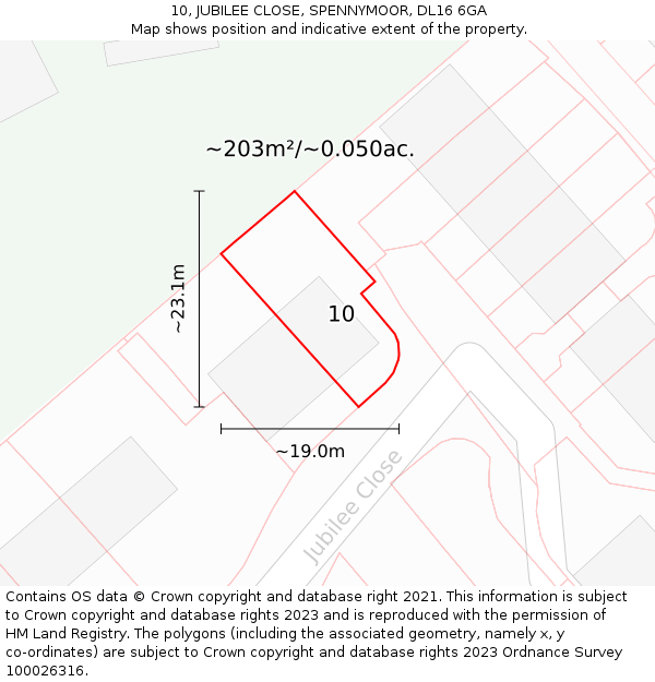 10, JUBILEE CLOSE, SPENNYMOOR, DL16 6GA: Plot and title map