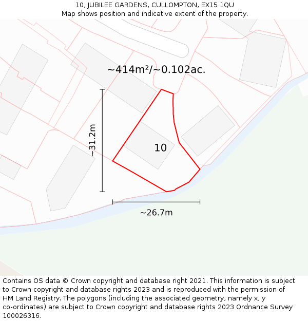 10, JUBILEE GARDENS, CULLOMPTON, EX15 1QU: Plot and title map