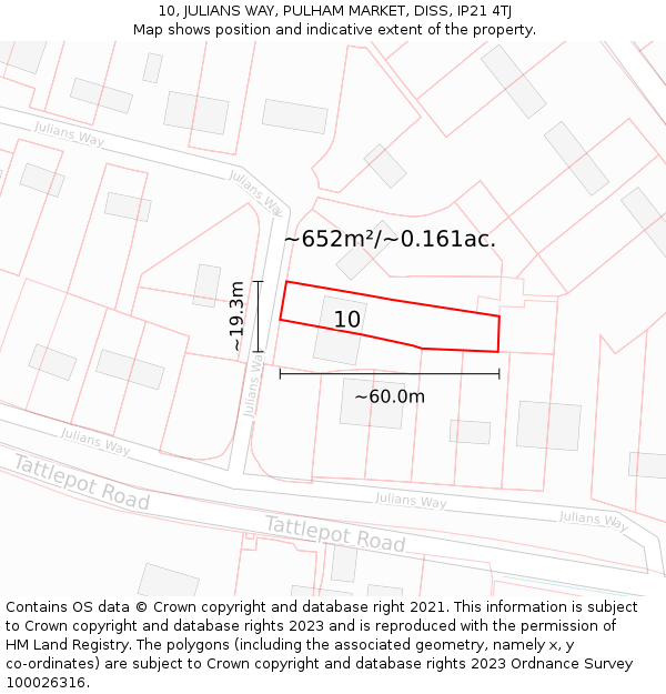 10, JULIANS WAY, PULHAM MARKET, DISS, IP21 4TJ: Plot and title map