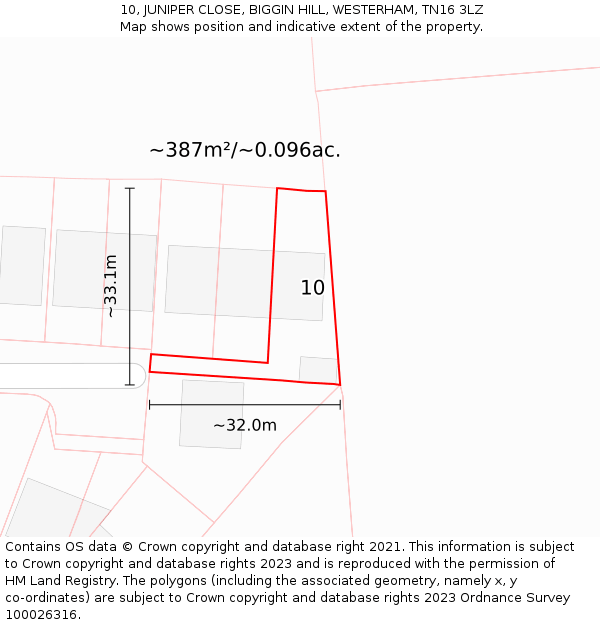 10, JUNIPER CLOSE, BIGGIN HILL, WESTERHAM, TN16 3LZ: Plot and title map
