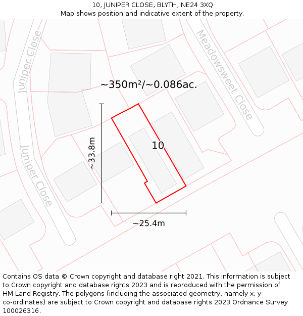 10, JUNIPER CLOSE, BLYTH, NE24 3XQ: Plot and title map