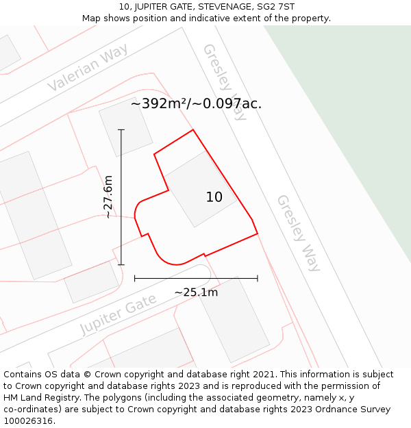 10, JUPITER GATE, STEVENAGE, SG2 7ST: Plot and title map