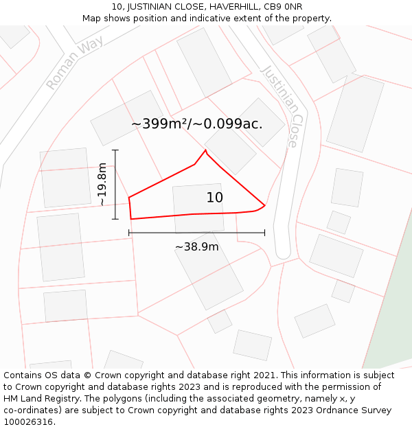 10, JUSTINIAN CLOSE, HAVERHILL, CB9 0NR: Plot and title map