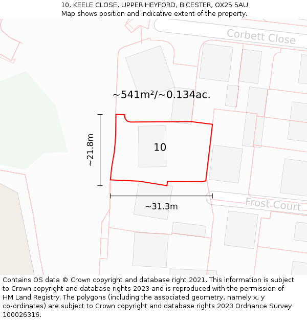 10, KEELE CLOSE, UPPER HEYFORD, BICESTER, OX25 5AU: Plot and title map