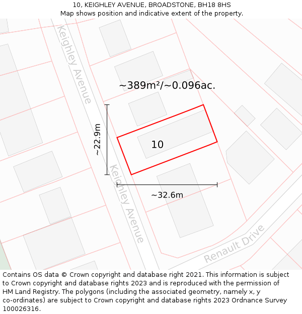 10, KEIGHLEY AVENUE, BROADSTONE, BH18 8HS: Plot and title map