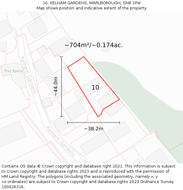 10, KELHAM GARDENS, MARLBOROUGH, SN8 1PW: Plot and title map