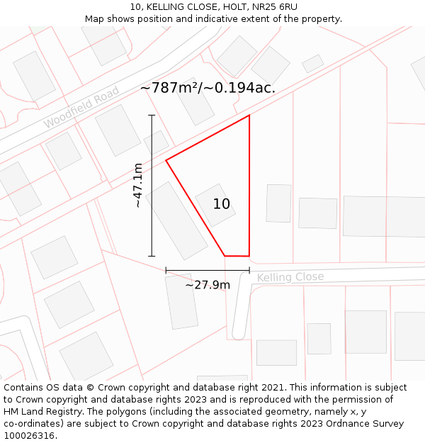 10, KELLING CLOSE, HOLT, NR25 6RU: Plot and title map