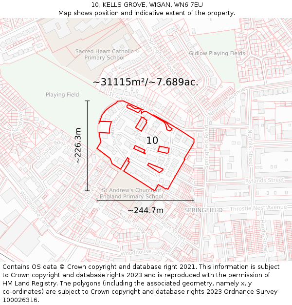 10, KELLS GROVE, WIGAN, WN6 7EU: Plot and title map