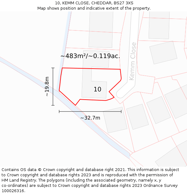 10, KEMM CLOSE, CHEDDAR, BS27 3XS: Plot and title map