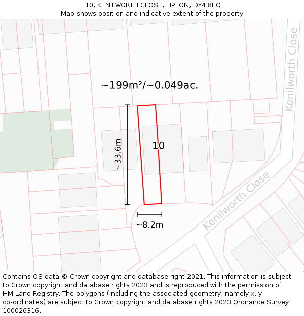 10, KENILWORTH CLOSE, TIPTON, DY4 8EQ: Plot and title map