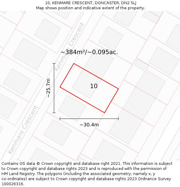 10, KENMARE CRESCENT, DONCASTER, DN2 5LJ: Plot and title map