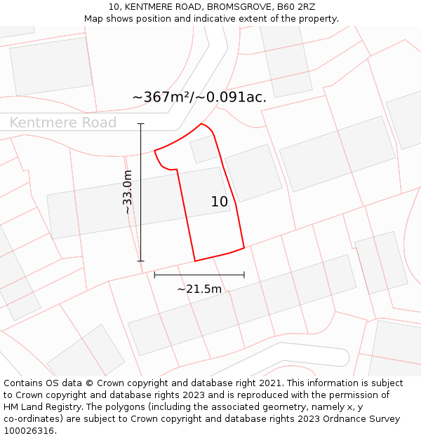 10, KENTMERE ROAD, BROMSGROVE, B60 2RZ: Plot and title map