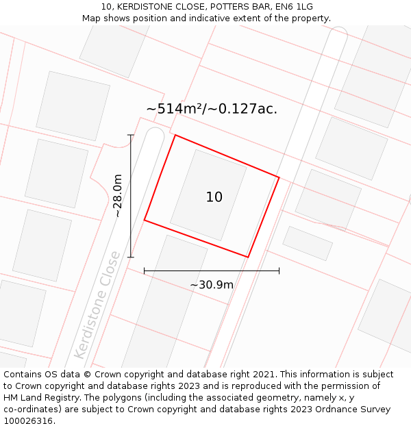 10, KERDISTONE CLOSE, POTTERS BAR, EN6 1LG: Plot and title map