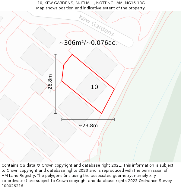 10, KEW GARDENS, NUTHALL, NOTTINGHAM, NG16 1RG: Plot and title map