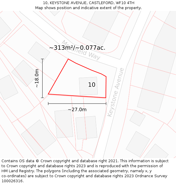 10, KEYSTONE AVENUE, CASTLEFORD, WF10 4TH: Plot and title map