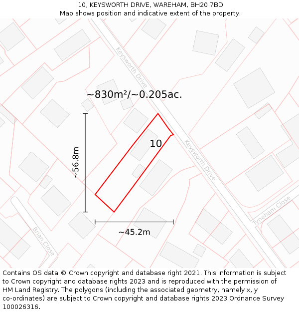 10, KEYSWORTH DRIVE, WAREHAM, BH20 7BD: Plot and title map