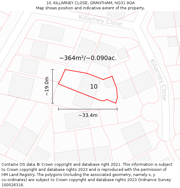 10, KILLARNEY CLOSE, GRANTHAM, NG31 9GA: Plot and title map