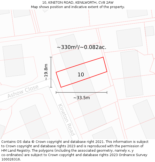 10, KINETON ROAD, KENILWORTH, CV8 2AW: Plot and title map