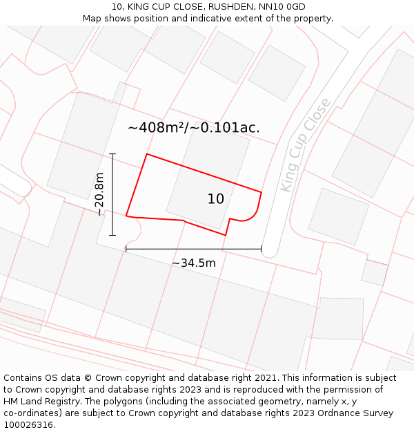 10, KING CUP CLOSE, RUSHDEN, NN10 0GD: Plot and title map