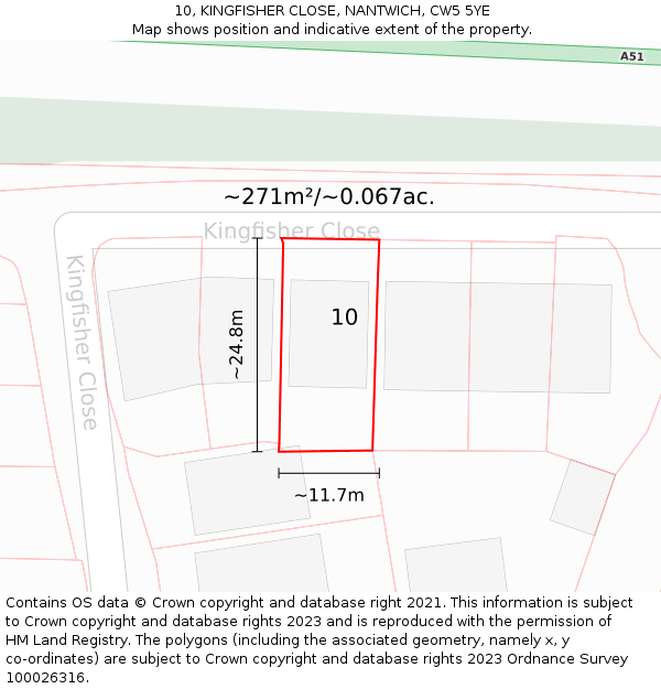 10, KINGFISHER CLOSE, NANTWICH, CW5 5YE: Plot and title map