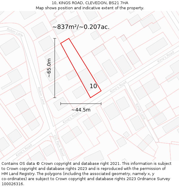 10, KINGS ROAD, CLEVEDON, BS21 7HA: Plot and title map