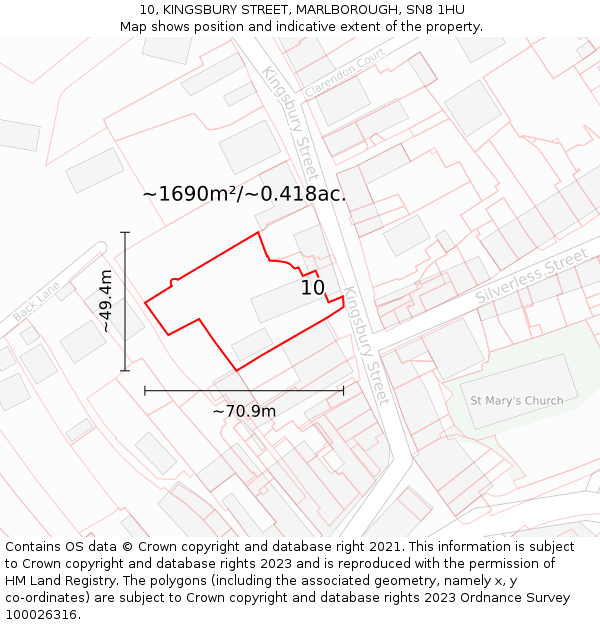 10, KINGSBURY STREET, MARLBOROUGH, SN8 1HU: Plot and title map