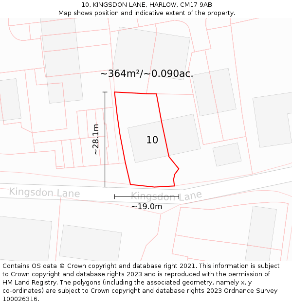 10, KINGSDON LANE, HARLOW, CM17 9AB: Plot and title map