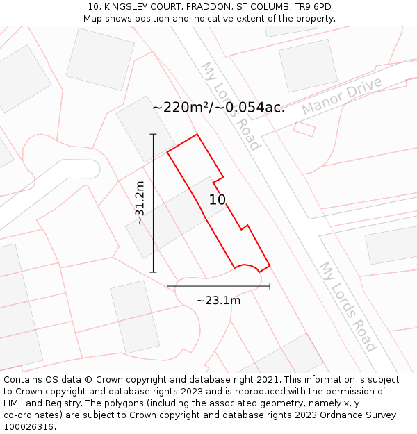 10, KINGSLEY COURT, FRADDON, ST COLUMB, TR9 6PD: Plot and title map