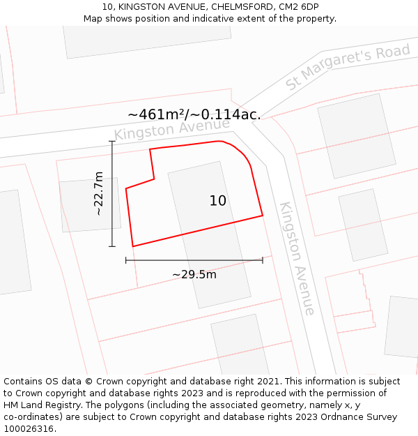 10, KINGSTON AVENUE, CHELMSFORD, CM2 6DP: Plot and title map