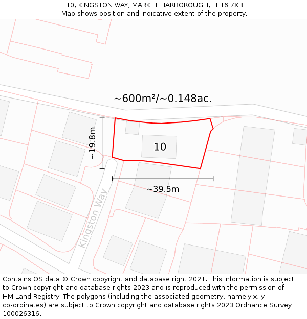 10, KINGSTON WAY, MARKET HARBOROUGH, LE16 7XB: Plot and title map