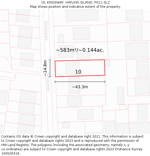 10, KINGSWAY, HAYLING ISLAND, PO11 0LZ: Plot and title map