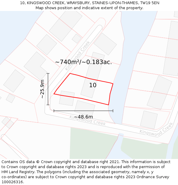 10, KINGSWOOD CREEK, WRAYSBURY, STAINES-UPON-THAMES, TW19 5EN: Plot and title map