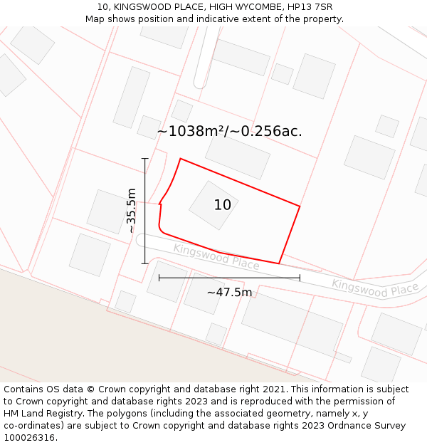 10, KINGSWOOD PLACE, HIGH WYCOMBE, HP13 7SR: Plot and title map