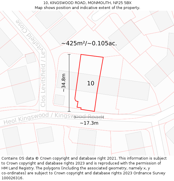 10, KINGSWOOD ROAD, MONMOUTH, NP25 5BX: Plot and title map