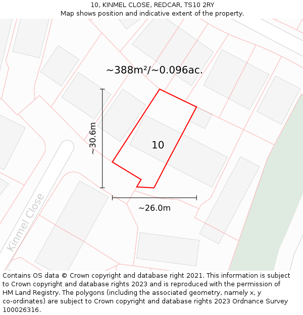 10, KINMEL CLOSE, REDCAR, TS10 2RY: Plot and title map