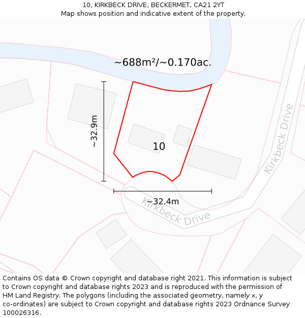 10, KIRKBECK DRIVE, BECKERMET, CA21 2YT: Plot and title map