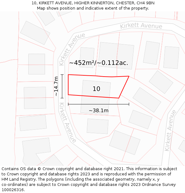 10, KIRKETT AVENUE, HIGHER KINNERTON, CHESTER, CH4 9BN: Plot and title map