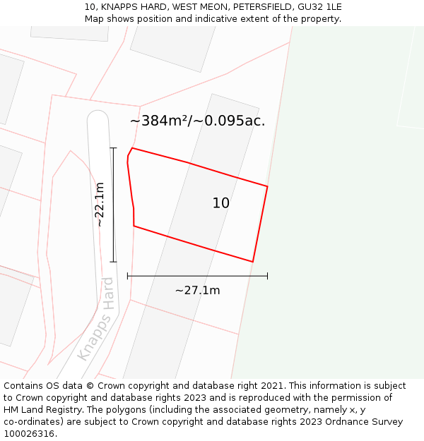 10, KNAPPS HARD, WEST MEON, PETERSFIELD, GU32 1LE: Plot and title map