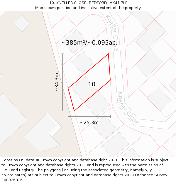 10, KNELLER CLOSE, BEDFORD, MK41 7LP: Plot and title map