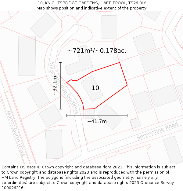 10, KNIGHTSBRIDGE GARDENS, HARTLEPOOL, TS26 0LY: Plot and title map