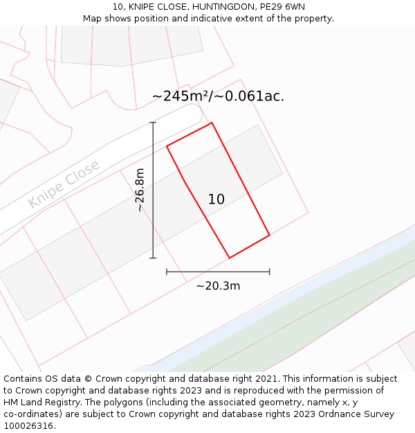 10, KNIPE CLOSE, HUNTINGDON, PE29 6WN: Plot and title map