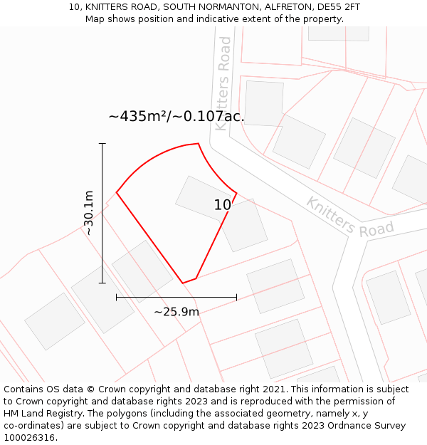 10, KNITTERS ROAD, SOUTH NORMANTON, ALFRETON, DE55 2FT: Plot and title map